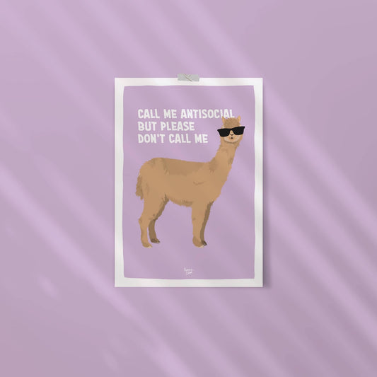 An ISO-proportion alpaca print stuck to a vibrant violet wall with washi tape by Normablok.