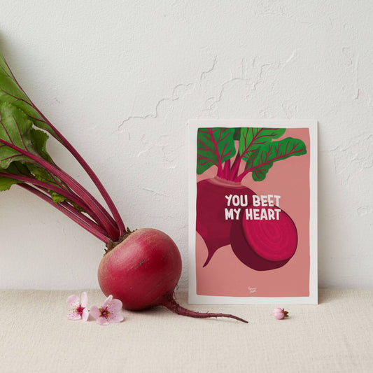 You beet my heart valentines day postcard for funny couples pun veggie by normablok