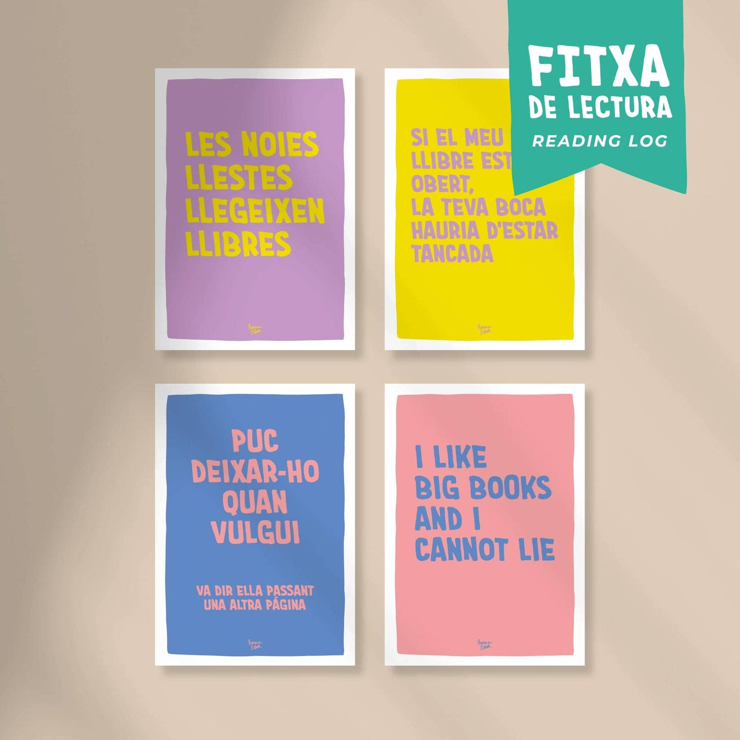 Pack 4 fitxes de lectura. Model 2. "Estic llegint. No molestar" (català)