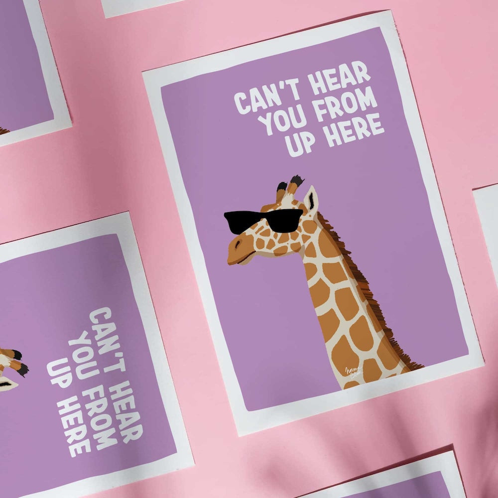 Funny giraffe quote postcard hand illustrated animal mini wall art by normablok