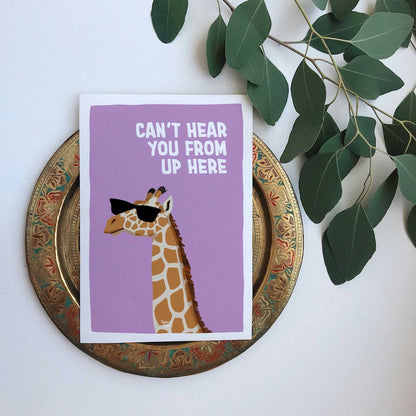Hand drawn giraffe mini print with humorous animal phrase for collage wall decor by normablok