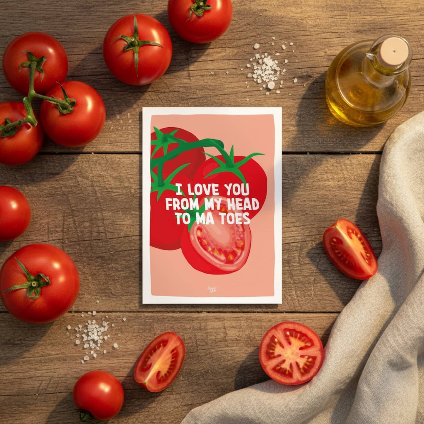 Mini Print / Postcard I love you from my head tomatoes