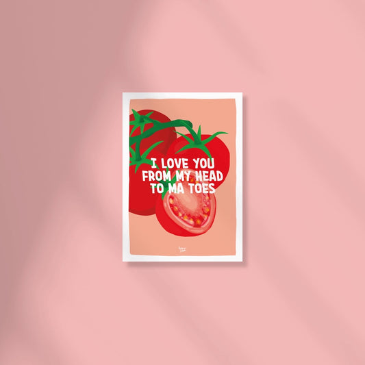 I love you from my head tomatoes funny food pun postcard by normablok