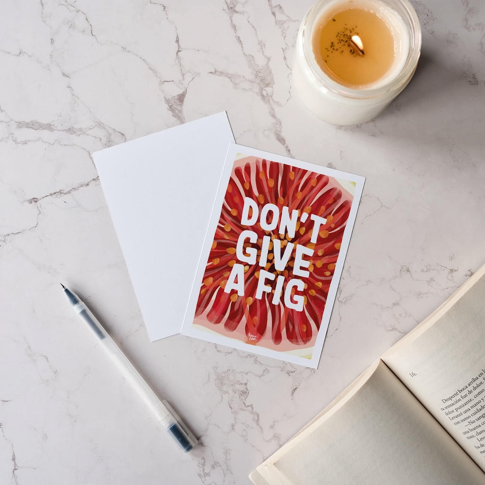 Colorful fig illustration mini print irreverent quote don't give a fuck by normablok