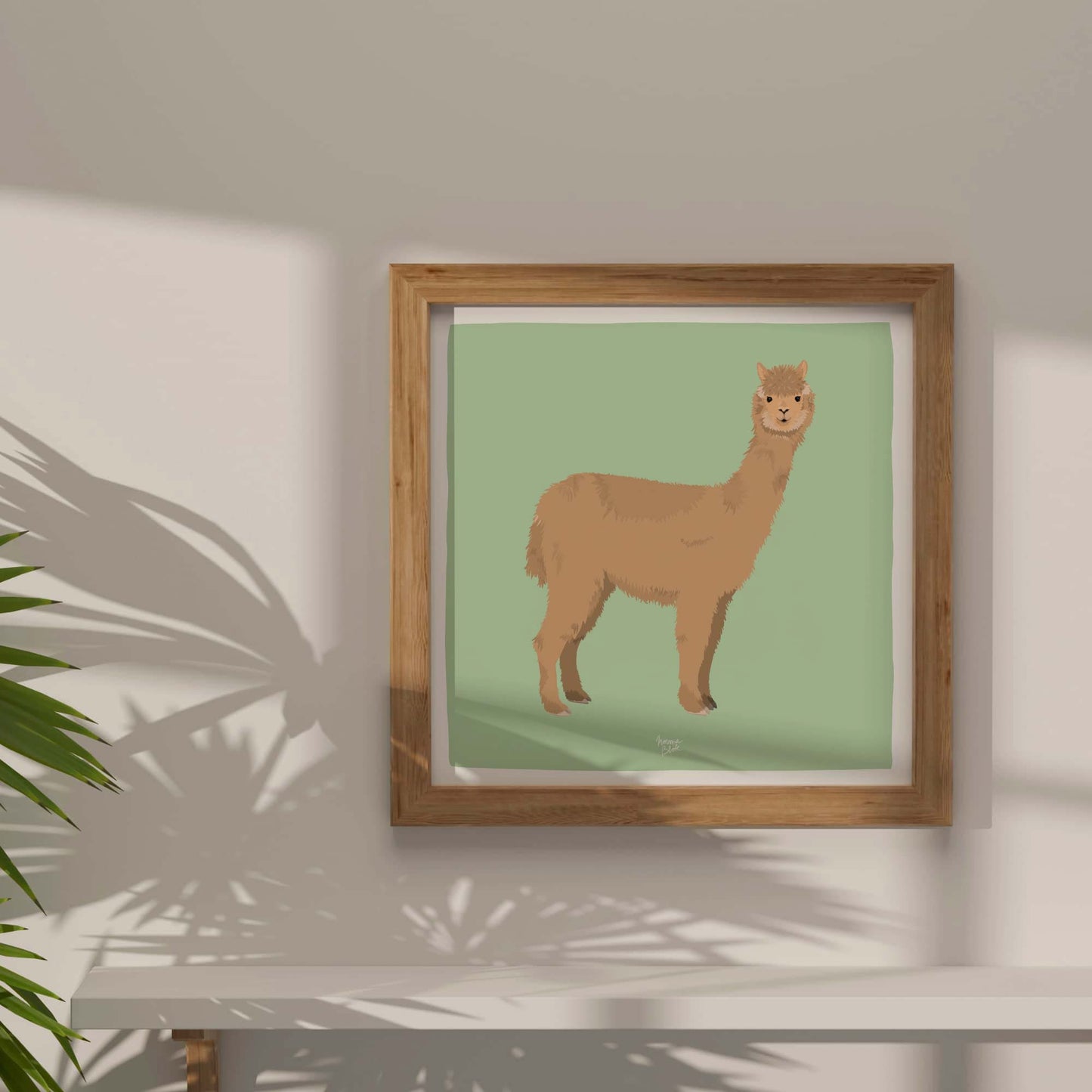 The alpaca digital illustration adapted into a balanced square format. Featuring a clean white border, this version is designed as a minimalist accent piece, perfect for modern gallery walls or as a unique standout for your home living space.