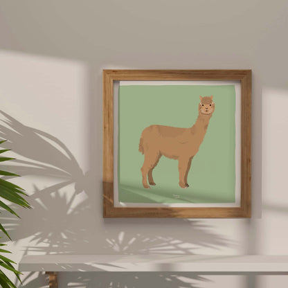 The alpaca digital illustration adapted into a balanced square format. Featuring a clean white border, this version is designed as a minimalist accent piece, perfect for modern gallery walls or as a unique standout for your home living space.