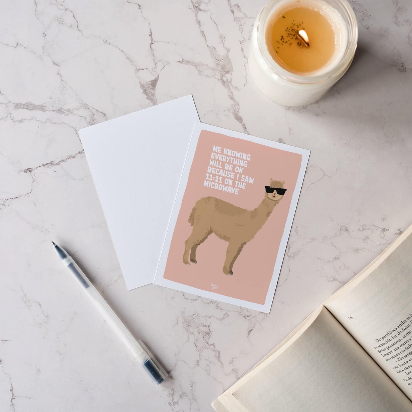 Choose to believe with the 11:11 Microwave mini print by Normablok. Choose your animal, alpaca or flamingo, and embrace the 'Delulu is the solulu' lifestyle. Vibrant A6 digital art with a white border, perfect for your office or as a quirky gift. Everything will be ok!