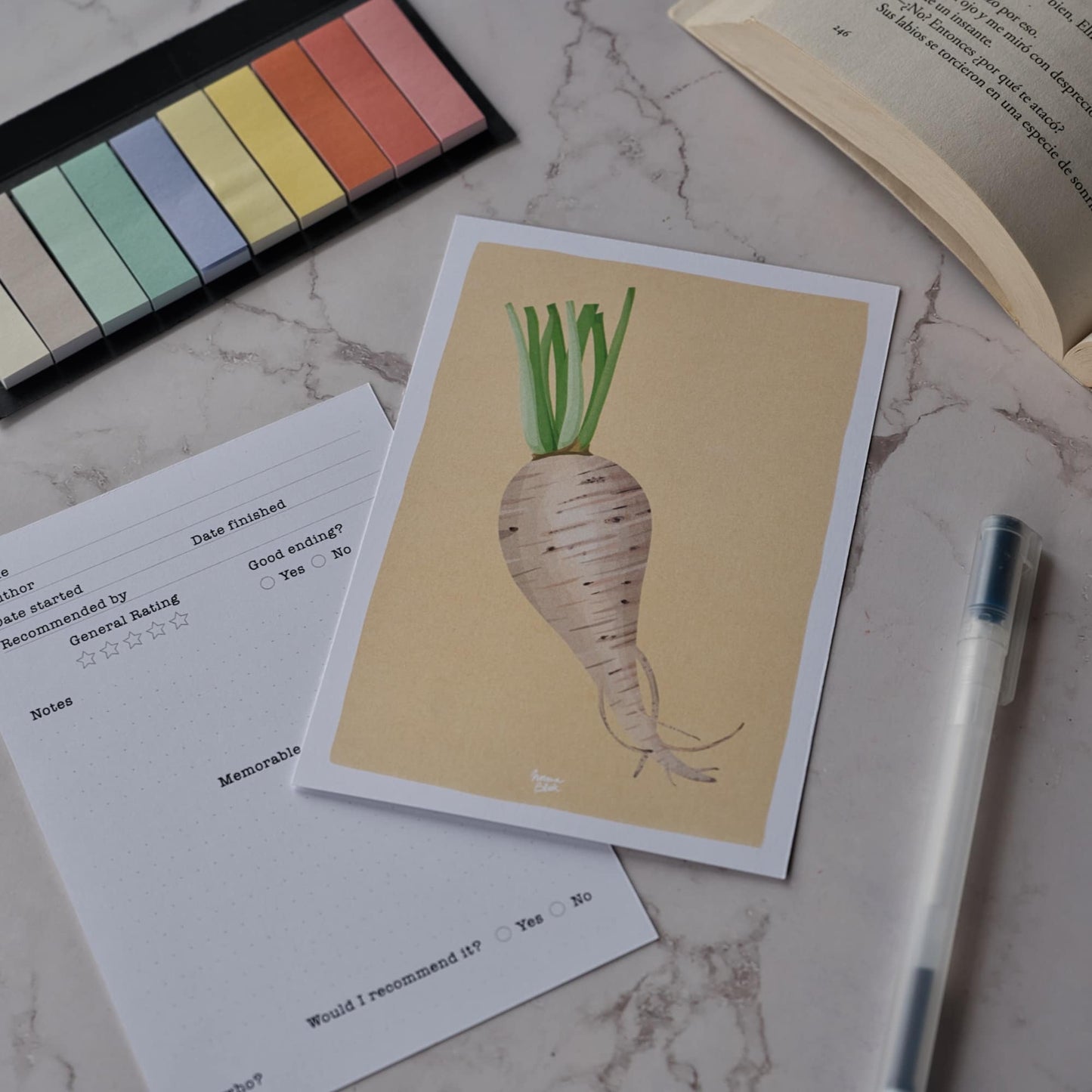 Pack 4 fichas de lectura "Veggies: Cebolla, Guisantes, Nabo, Rábano"