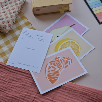 Pack 4 fichas de lectura "Frutas: Granada, Mandarina, Limón y Pera"