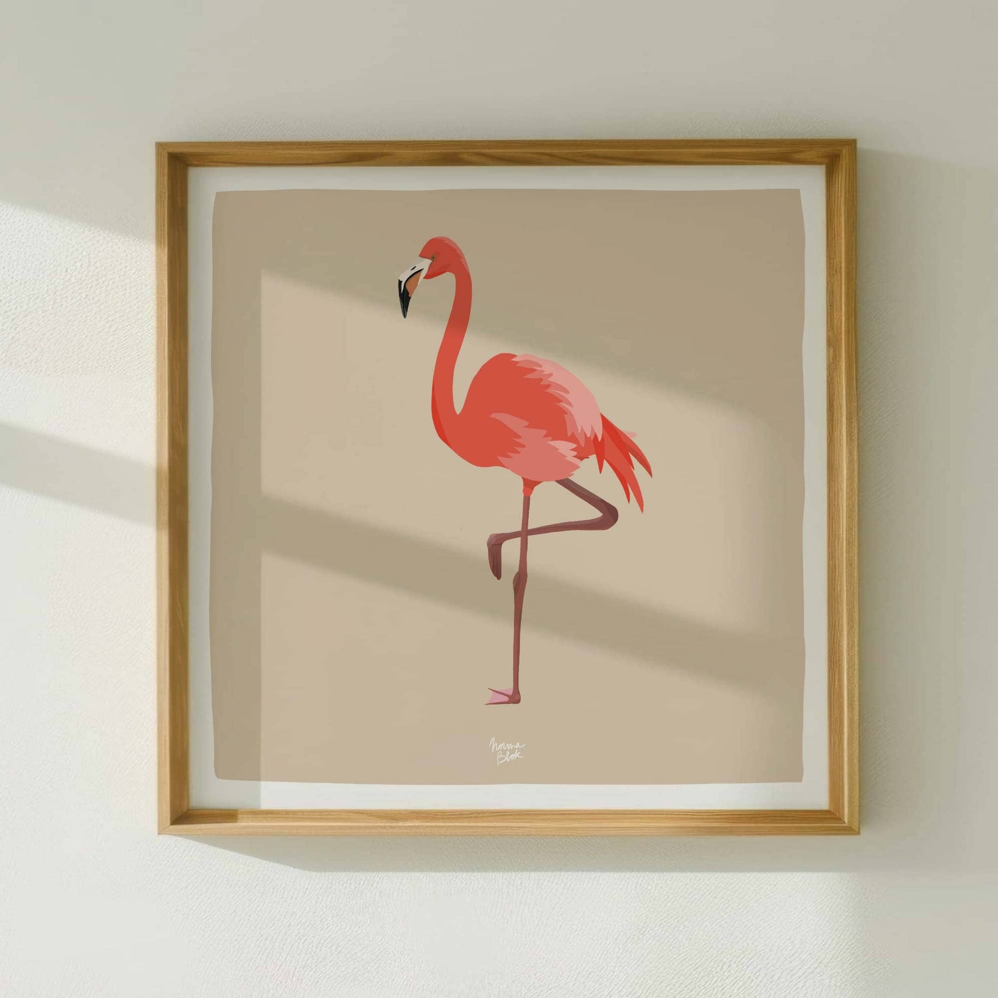 Versión en formato cuadrado de la ilustración del flamenco con margen blanco.