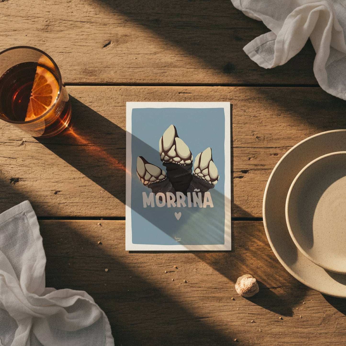 Carry a piece of home with our "Morriña" barnacle mini print. Galician nostalgia art by normablok