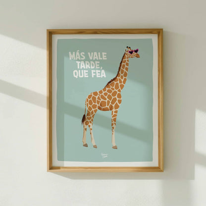Lámina de decoración para habitación de niña o adolescente con jirafa, gafas rosas y frase divertida