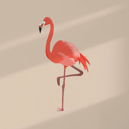 Diseño gráfico digital del flamenco centrado con margen blanco. Color de fondo personalizable bajo pedido.