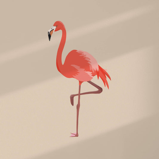Diseño gráfico digital del flamenco centrado con margen blanco. Color de fondo personalizable bajo pedido.