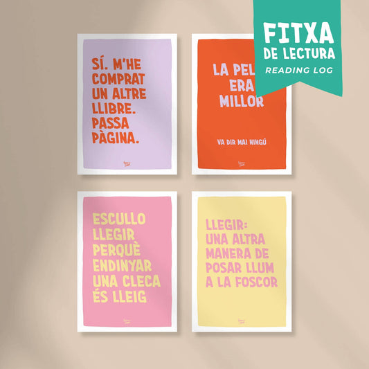 Pack 4 fitxes de lectura. Model 1. "Estic llegint. No molestar" (català)