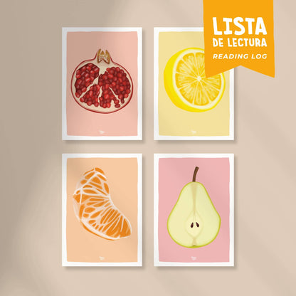 Pack 4 Lista de lectura / Puntos de libro "Frutas: Granada, Limón, Mandarina, Pera"