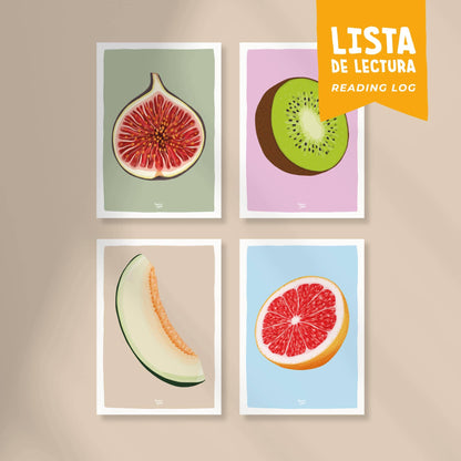 Pack 4 Lista de lectura / Puntos de libro "Frutas: Higo, Kiwi, melón, Pomelo"