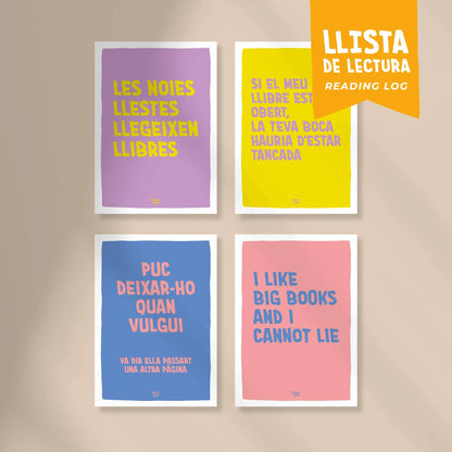 Pack 4 Llista de lectura. Model 2. "Estic llegint. No molestar" (català)