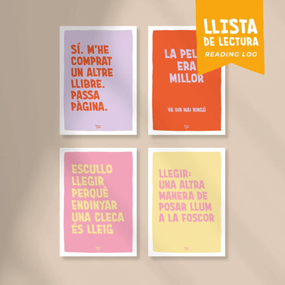 Pack 4 Llista de lectura. Model 1. "Estic llegint. No molestar" (català)
