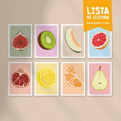 Reading Log Bookmarks "Fruits". Set of 8.