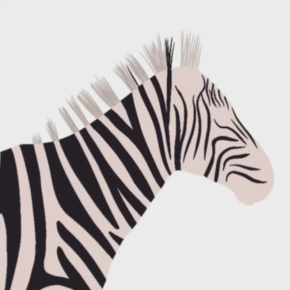 A short video clip showing the digital illustration process of the zebra in Procreate. The video reveals the artist's workflow, starting from the sketch to the final colorful details, providing transparency and showcasing the original hand-drawn effort behind the print.