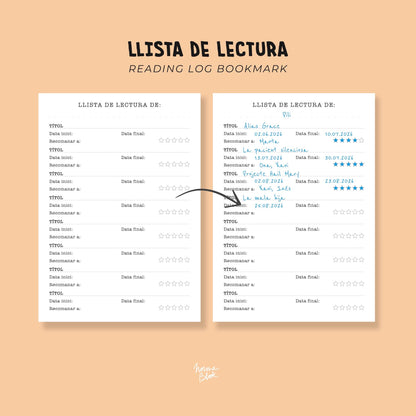 llista de lectura i punt de llibre mida postal en català per portar un recompte dels llibres que has llegit aquest any. El pots personalitzar amb el teu nom :)