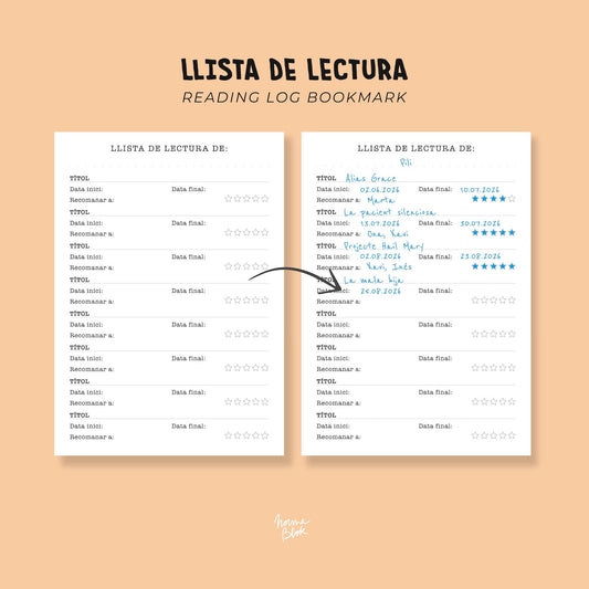 llista de lectura i punt de llibre mida postal en català per portar un recompte dels llibres que has llegit aquest any. El pots personalitzar amb el teu nom :)