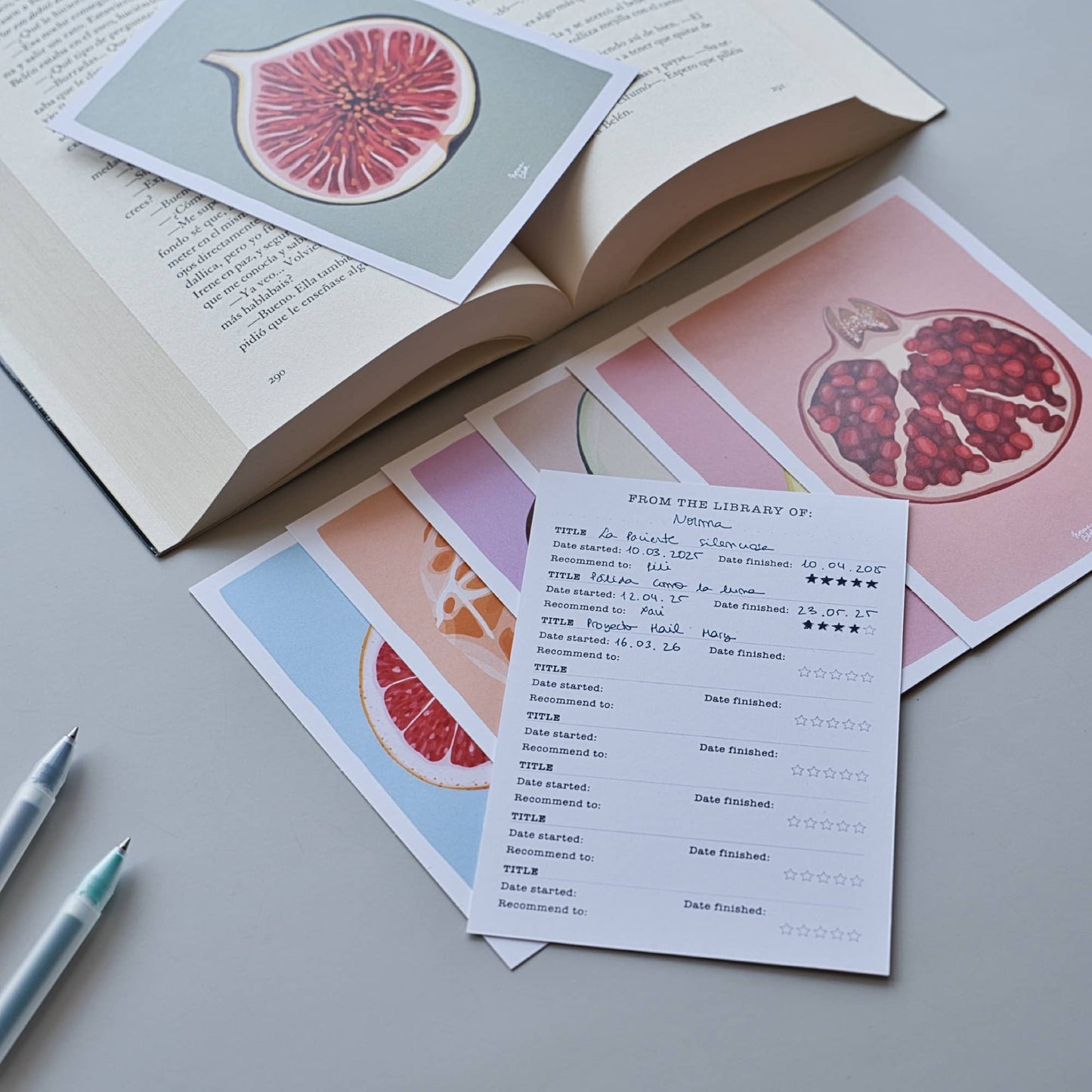 Reading Log Bookmarks "Fruits". Set of 8.