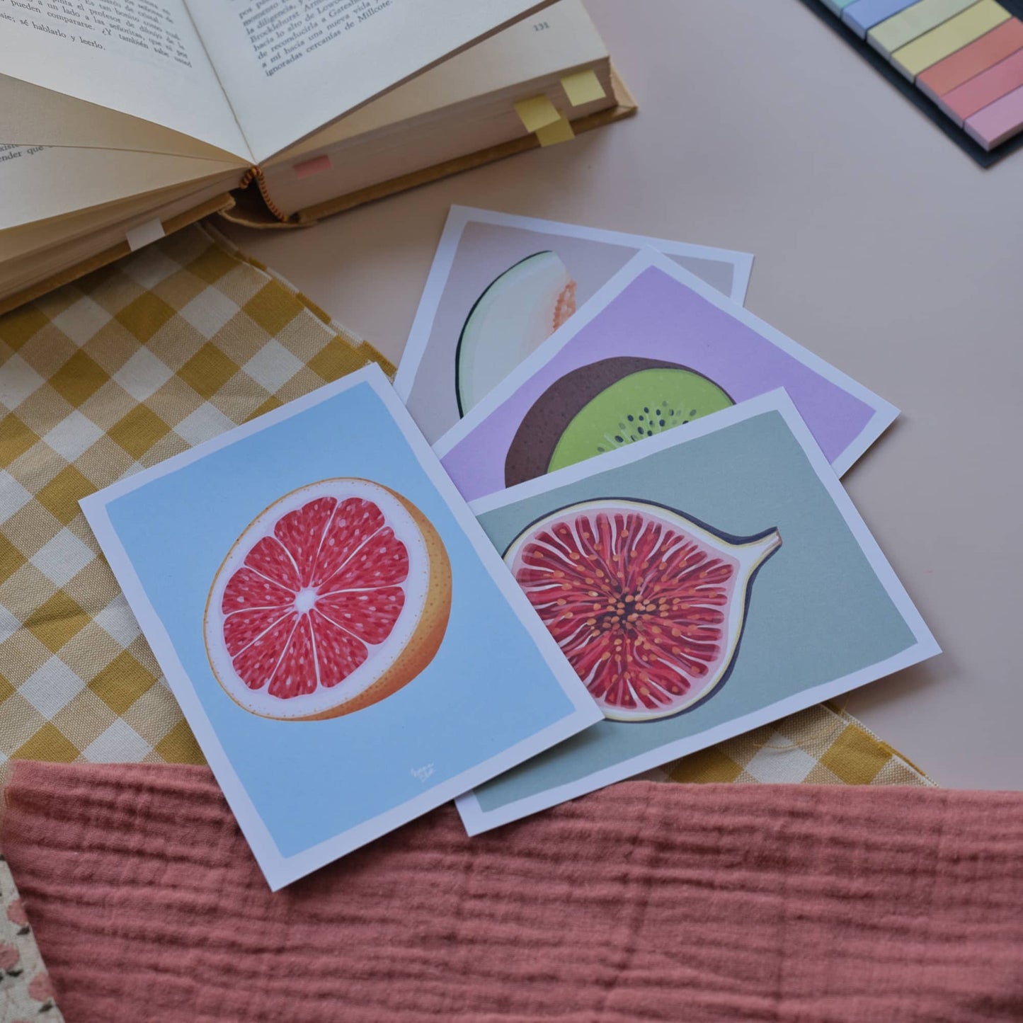 Pack 4 Lista de lectura / Puntos de libro "Frutas: Higo, Kiwi, melón, Pomelo"