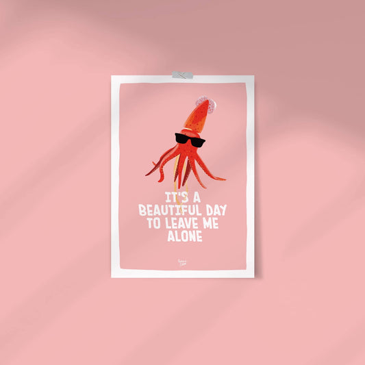 An ISO-proportion squid print stuck to a vibrant wall with washi tape by Normablok.