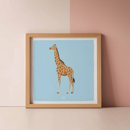 Reticulated giraffe digital illustration adapted into a balanced, modern square format. Featuring a clean white border, this piece is designed to be the highlight of a contemporary gallery wall or a stylish, minimalist accent piece for any room.